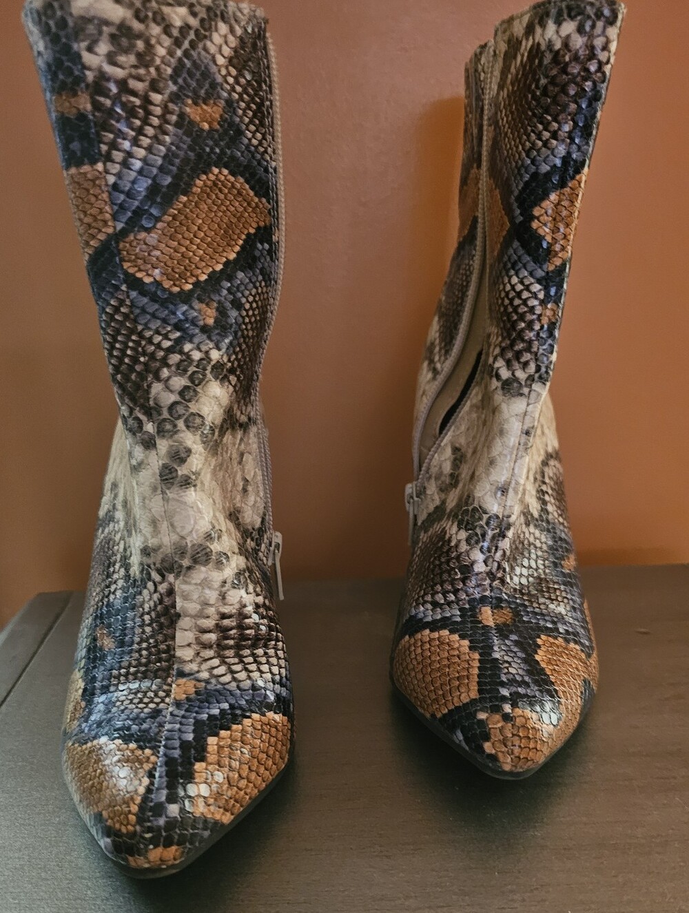 Women’s Snake-Print Block Heel Ankle Boots - Picture 2 of 8